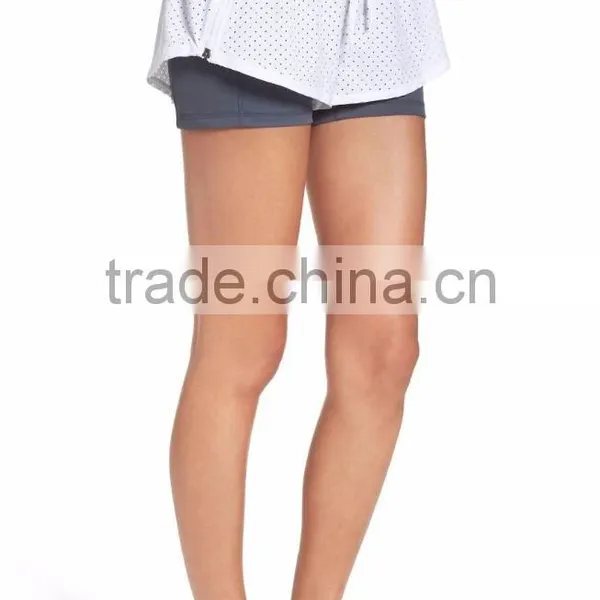 MGOO OEM Service Double Layer Performance Shorts Perforated Dri Fit Sports Short Pants With Drawstring Waist photo-4