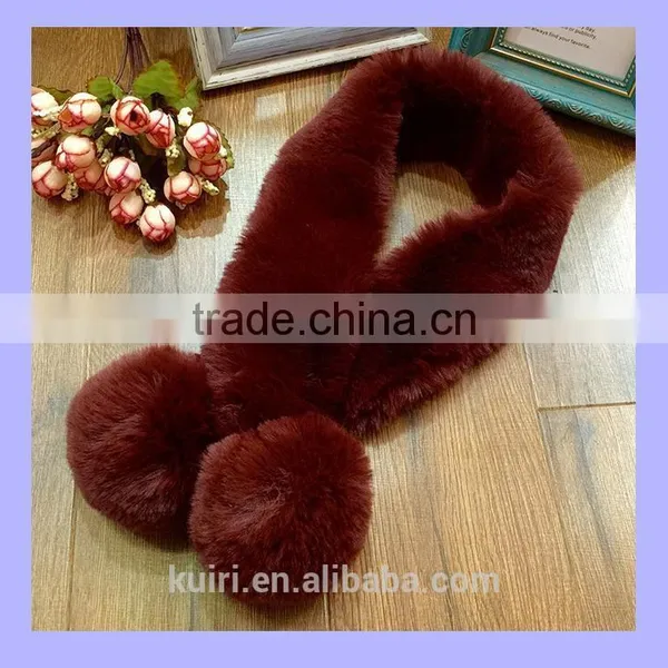 Whole Hid Thicken Rex Rabbit Fur Winter Sweet Cute Fur Pom Pom Ball Snood Neckerchief Super Quality Rabbit Fur Scarf Multi Color photo-5