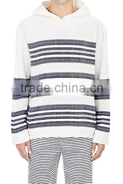V-neck Side On-seam Pockets Pullover Navy and Orange Mixed-stripe Cotton-blend Hoodies photo-5