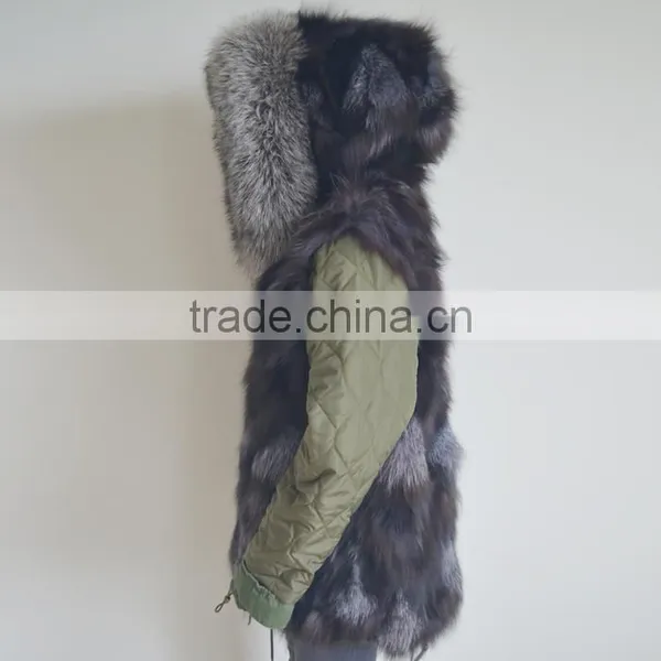 Myfur Latest Luxury Ladies Parka With Real Silver Fox Fur Lining and Hood photo-6