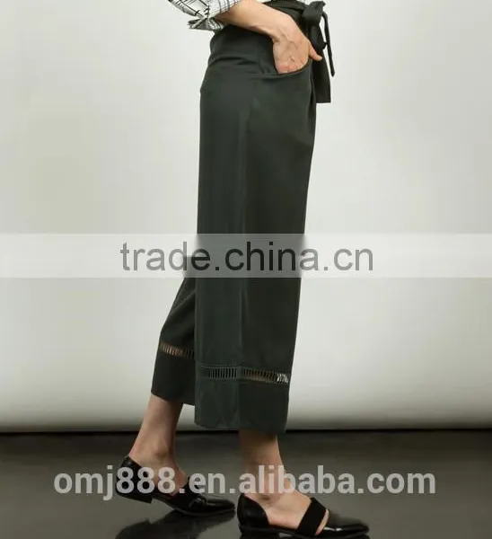 China Suppliers Women Tie Waist Trim Gaucho Pants photo-3
