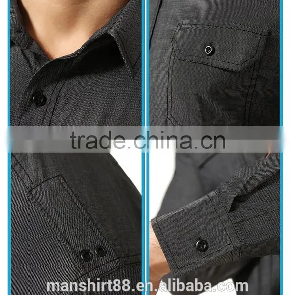 Mens Grey Twill Chambray Long Sleeve Button Casual Dress Shirts Classic Fit photo-2
