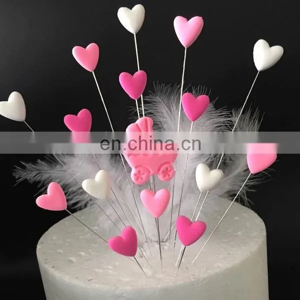 Unique Design Baby Birthday Party Decoration Clay Baby Carriage Heart Shaped With Feather Cake Topper photo-2