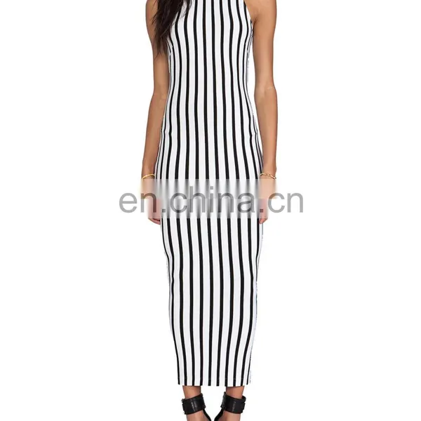 CHEFON Fashion Stripe Print Maxi Dresses for Short Women
