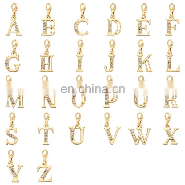 18K Gold Tone Initial Letter Alphabet A-Z Charm With Crystal