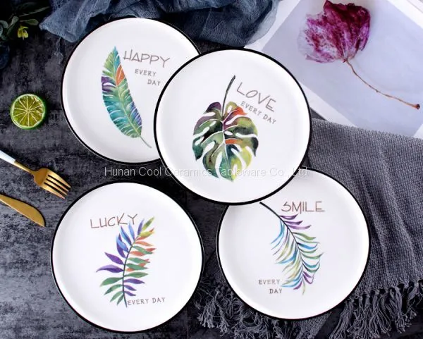 Custom Ceramic Dinner Plates Green Leaf Porcelain Dessert Plates photo-2