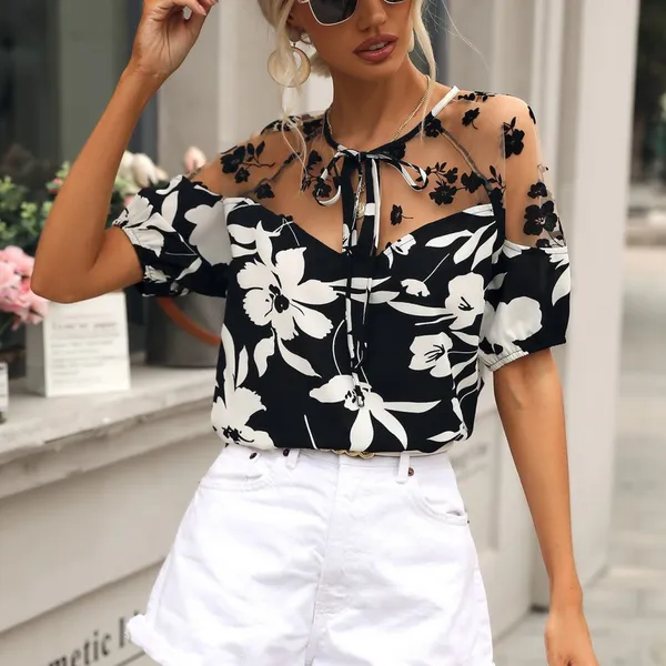 New Hot Style Lace Stitching Women Blouse photo-3
