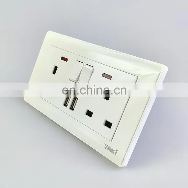 Yaki High Quality UK Standard White Double Socket Senior Copper Electrical Accessories Power Indicator Wall Socket photo-3