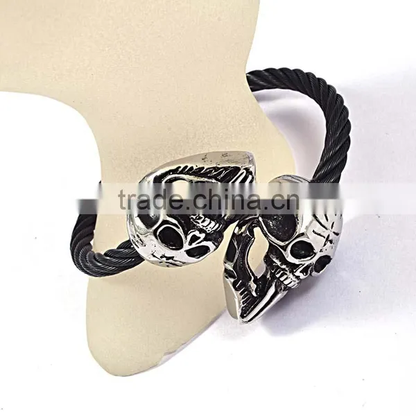 Stainless Steel Twisted Adjustable Skull Men Jewelry Bracelet photo-5