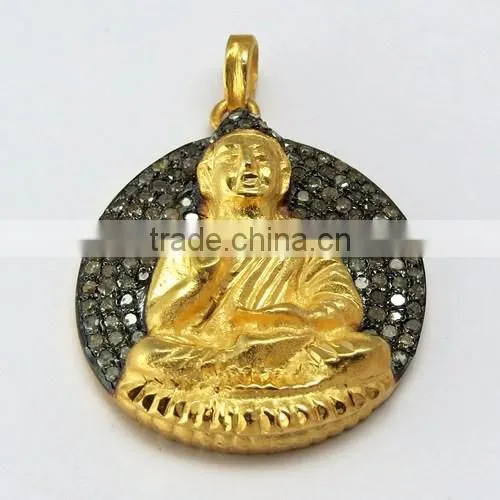 Wholesale Vintage Style Gold Polish Buddha 925 Sterling Silver Pendant, Silver Jewelry Supplier India photo-3