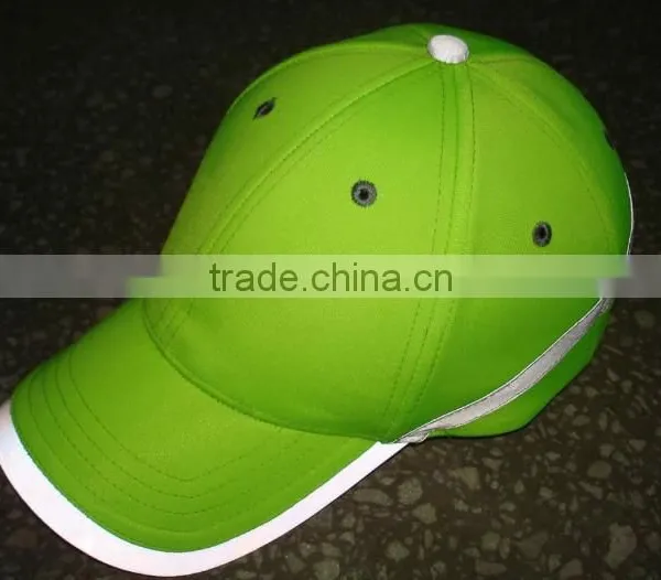 Custom 10x10 Cotton Plain Reflective Strip Fluorescent Yellow Baseball Cap photo-2