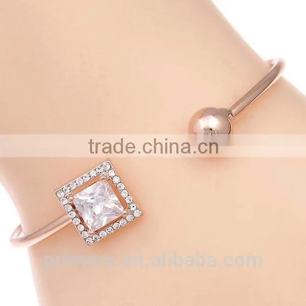 Luxury Square Cubic Zircon Bracelet Bangle for Women 18K Rose Gold Plated Jewelry photo-4