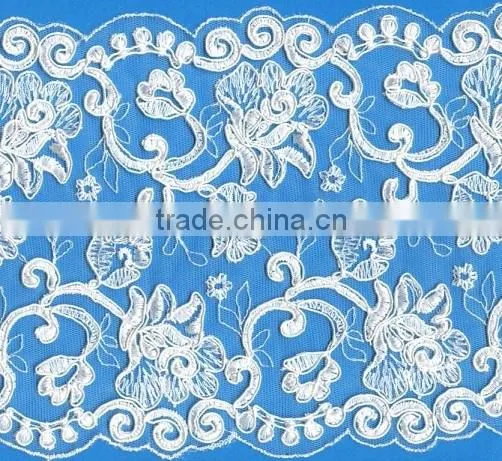 White Border Embroidered Lace for Bridal Wedding Dress