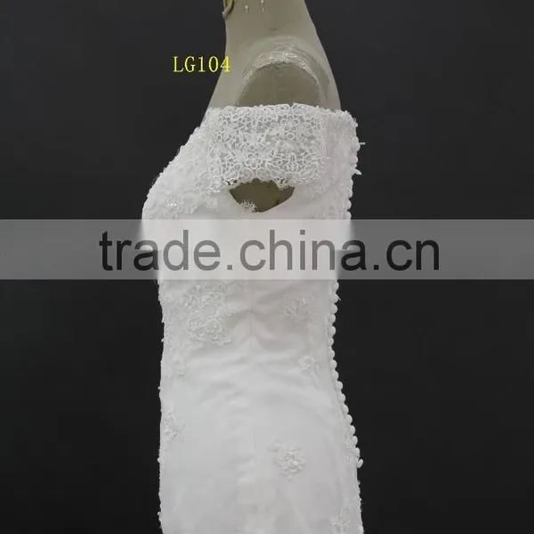Off-shoulder Straight Neckline Horse Tail at Hem Make Ruffle Effect Sheath Wedding Dress photo-4