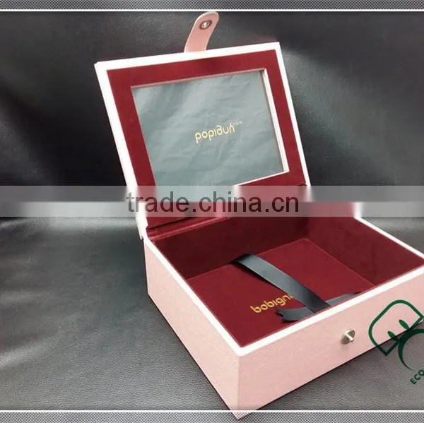 Leather Pink Cute Big Gift Wood Box With Clear Window photo-6