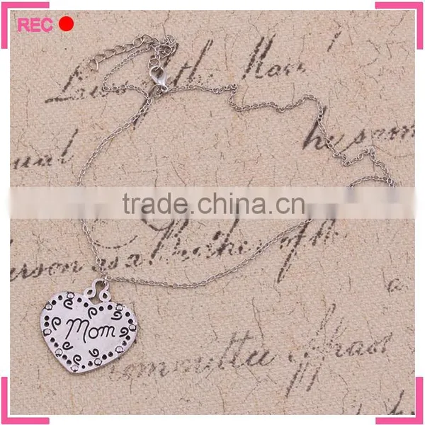 Imitate Silver Heart Necklace With Long Chain, "mom" Alphabets Necklaces photo-2