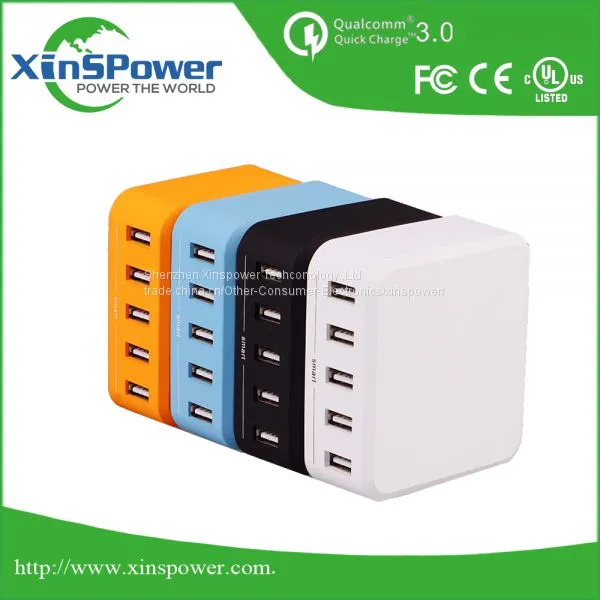 High Quality Desktop Type 5 Ports 5V 8A EU Plug Travel USB Charger With FCC UL CE Certification