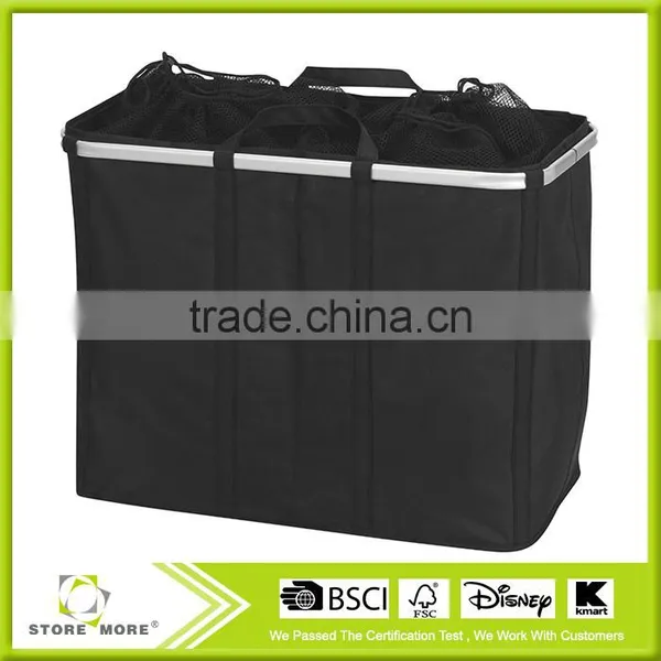 Collapsible Crush Double Sorter Laundry Hamper With Mesh Top and Aluminum Rim, Black photo-2