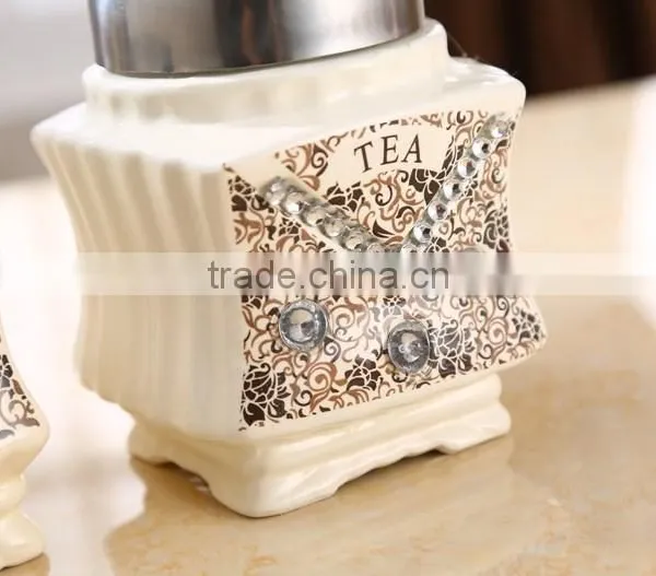 Middle East Style Ceramic Canister Set With Stainless Metal Stand photo-4