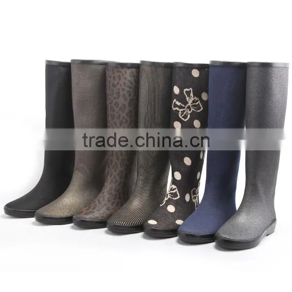 Knee High Fabric Coating Rubber Rain Boots photo-6