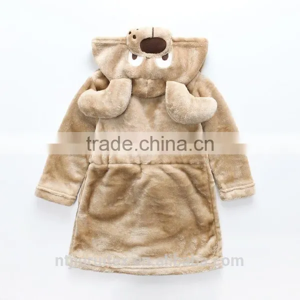 Baby Kids Children Animal Hooded Plush/Coral Fleece Bathrobe,Cute Animal Head Hooded Print Bathrobe photo-2