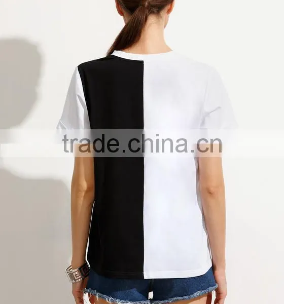 OEM Simple Black and White Block O Neck T Shirt for Women LC8293 photo-6