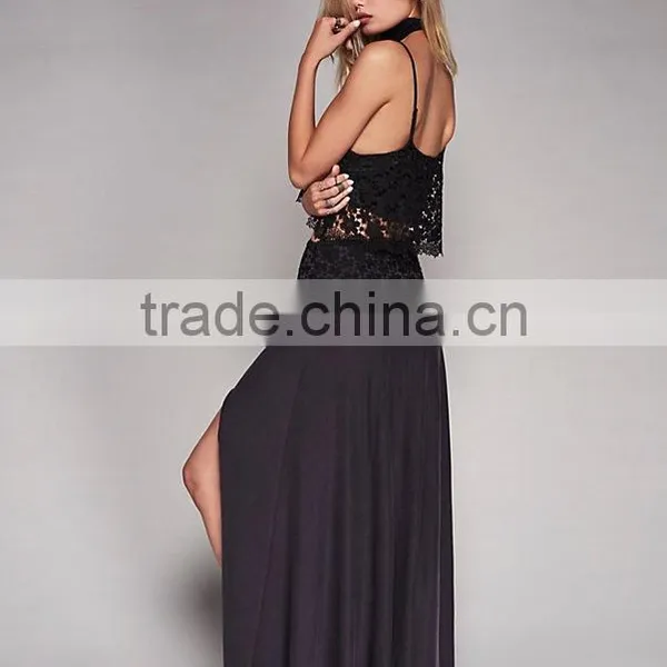 Two Piece Outfits Women Sexy Lace Top and Side Slit Long Skirt 2017 photo-3