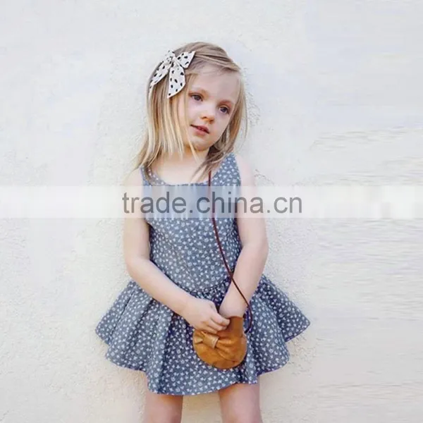 Hot Sale Baby Girl 2017 New Summer Clothes Children Boutique Printing Wholesale Cheap Blue Wave Point Kid Girl Child Dress photo-2