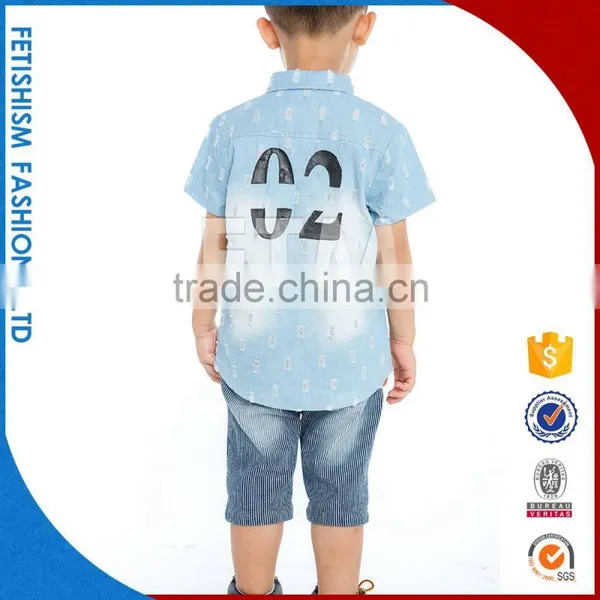 Europe United States Style Cowboy T-shirt / Denim Shirt / Sublimation Anti-Pilling Washed Casual Cotton Kids Little Boys T-shirt photo-3