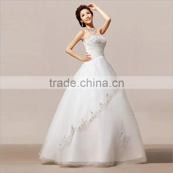 Newest Style Satin And Tulle Appliqued Elegant Ball Gown Simple Wedding Bridal dress