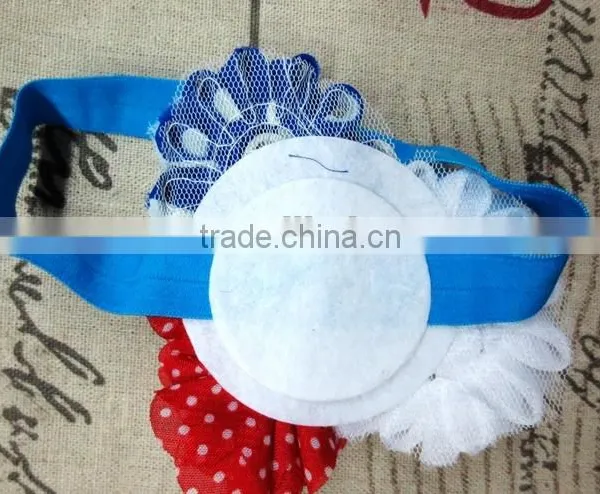 Boutique Handmade 4th July Headband Wholesale In Red Polka Dot, Frayed White, and Blue photo-5