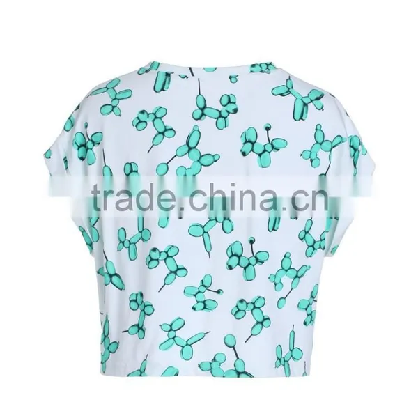 Women's Fashion Cartoon Printing 100% Cotton Loose Short T Shirt Tops photo-3