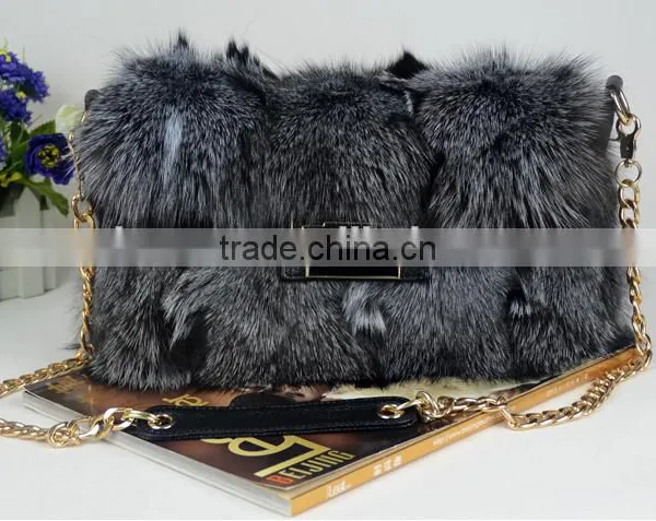 Genuine Leather and Fox Hair Fur Bag photo-2