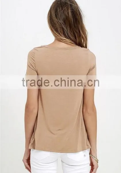 2017 Summer Europe and the United States V Collar Solid Color Tie Female T Shirt Shirt photo-5