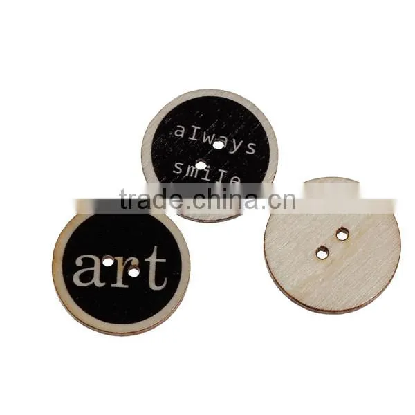 Wood Sewing Buttons Scrapbooking 2 Holes Round Black Initial Alphabet/ Letter Pattern photo-3
