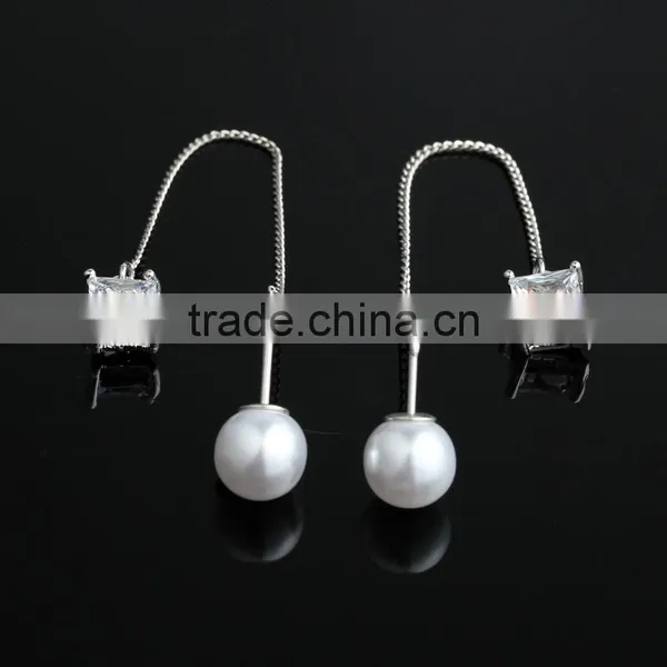 2017 Fashion Wild Elegant Long Section Ear Alloy Ear Stud Zircon Imitation Pearl Earrings photo-2
