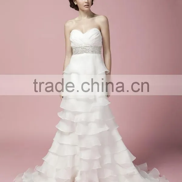 Sheath Sweetheart Neck Ruffle With Beaded Sash Strapless Wedding Dress AS27902 photo-3