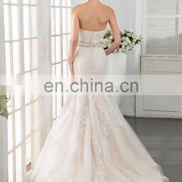 Latest Design White French Lace Fabric Charming Sash Lace Appliqued and Beaded Bridal Wedding Gowns photo-3