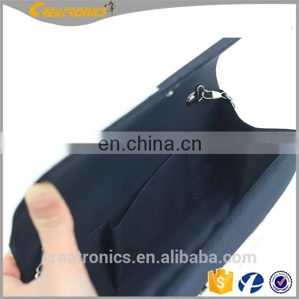 Popular Elegant Women With Clear Crystal High Quality Clutch Black Chain Bag Wedding Bridal Satin Evening Bag photo-5