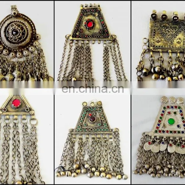 Vintage Afghani Necklace -Kuchi Pendant Set - Afghan Turkmen Necklace -Tribal Ethnic Kuchi Necklace Set -Boho Hippie Afghani Set photo-2