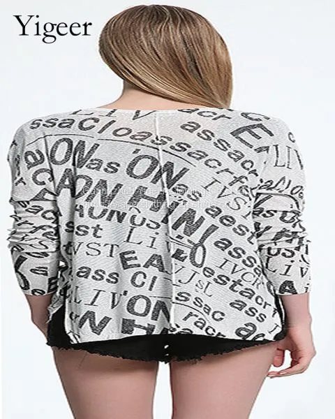 Long Sleeve Printed Word Round Neck Knitted Top Shirt photo-4