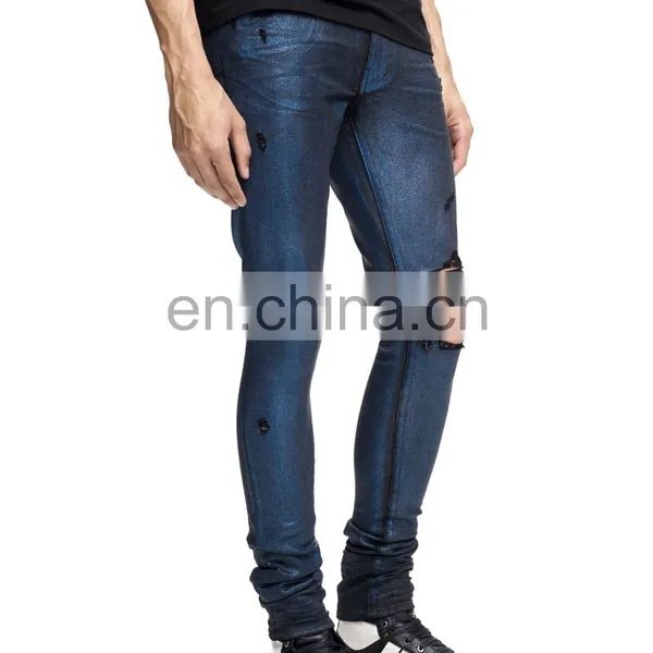 DiZNEW Fashion Purple Wax Denim Mens Ripped Hemp Jeans Men photo-3