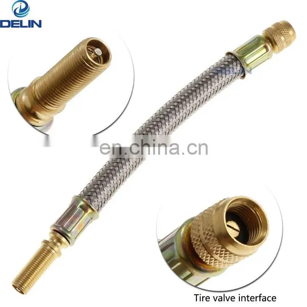 180mm Stainless Steel Braided Flexible Hose Car Wheels Tyre Valve Stems Extensions Tube Adapter photo-2
