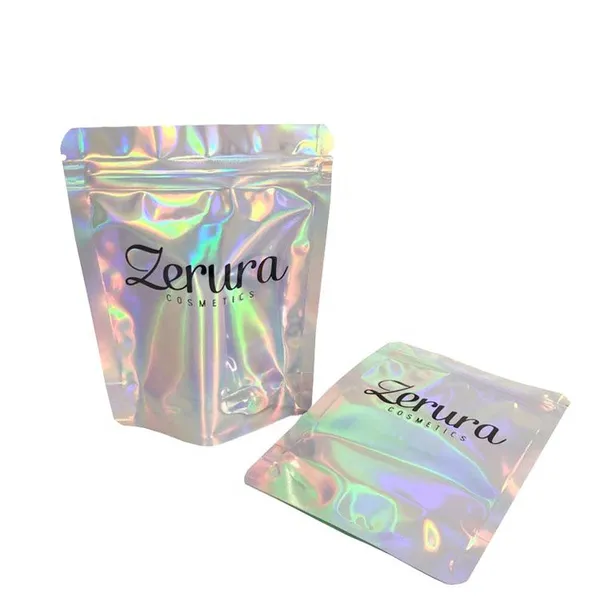 Mylar Stand up Aluminum Foil Holographic Bag With Tear Notch and Zip photo-3