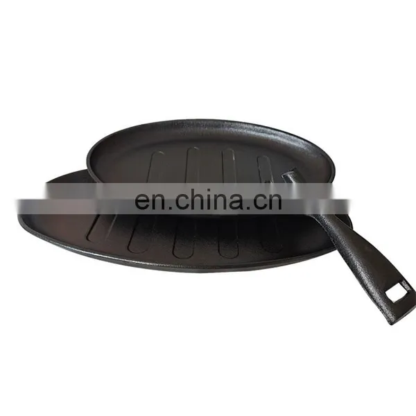 Wholesale Oval Cast Iron Skillet With Wooden Tray Non Stick Pan Sizzle Platter photo-2