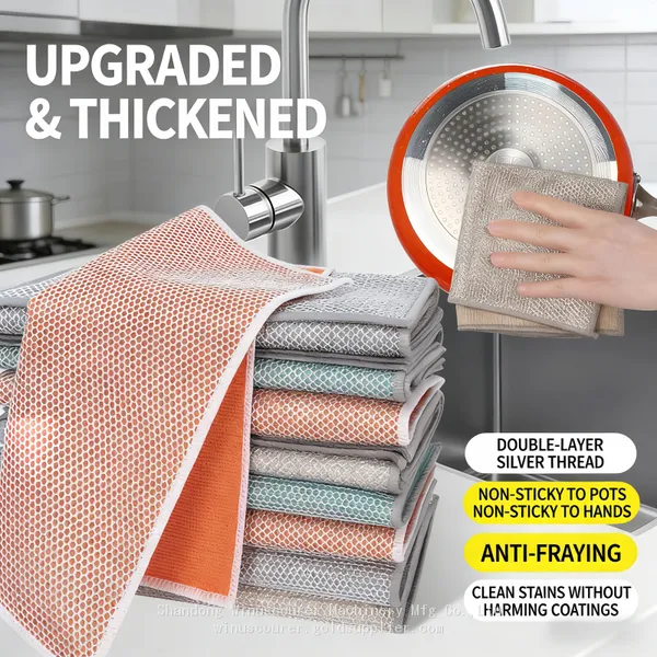 Microfiber Dish Cloth Double-Sided Kitchen Non-Oil Brush Pot Cleaning Steel Ball Silver Wire Daily Usage Washing Tool