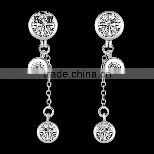 2015 Newest Style With Three Diamond Sliver Plated Earrings photo-2