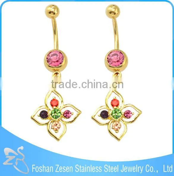 Crystals Cross Dangle Belly Ring Golden Body Jewelry Banana Bar Jewelry photo-3