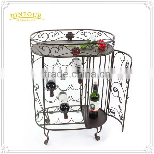 Metal Wine Rack Iron Bottle Wine Cabinet Antique Style With Glass Holder photo-6