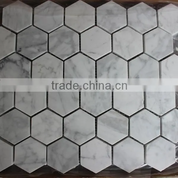 Hexagon Bianco White Carrara Marble Mosaic photo-5